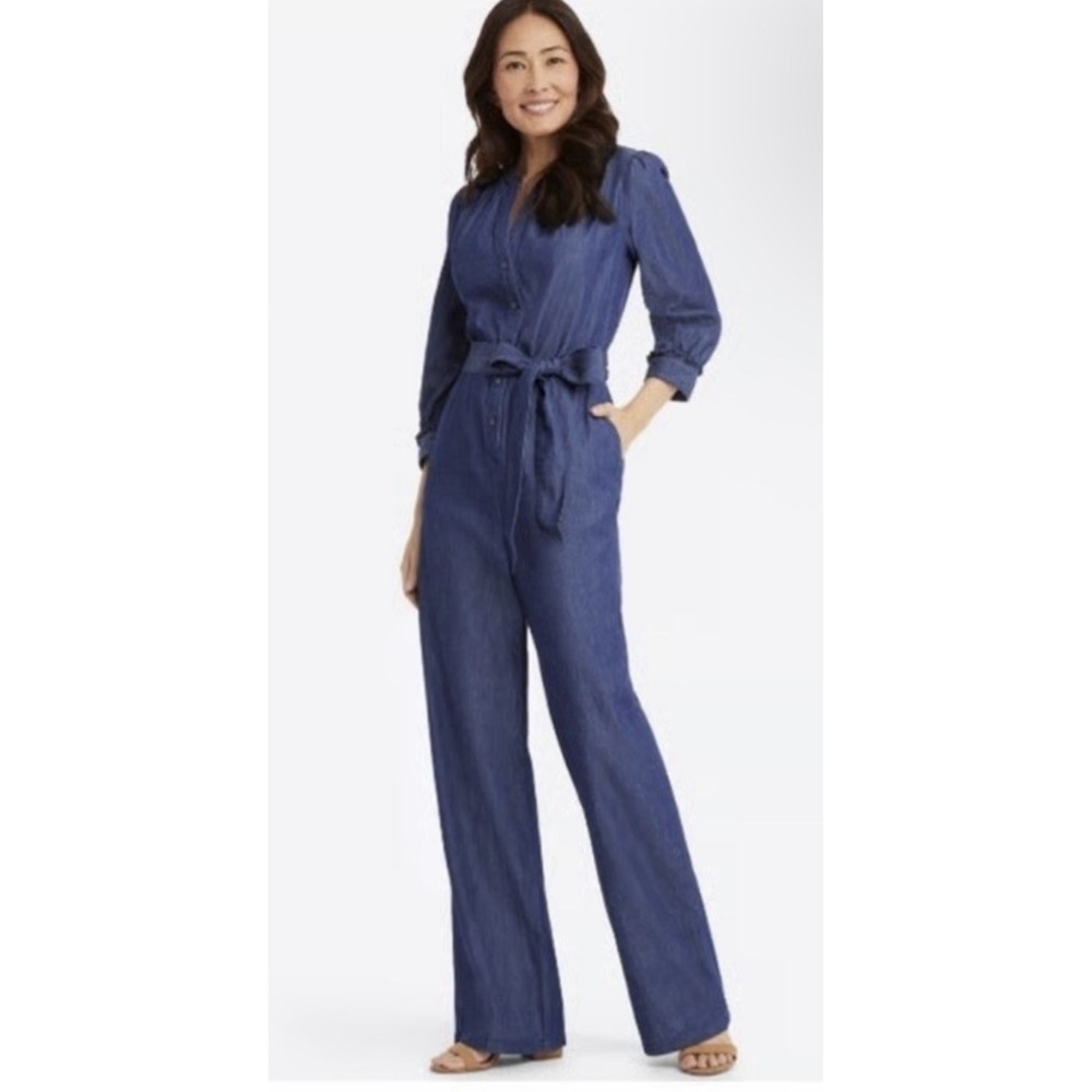 Draper James Blue Denim Tie-Waist Jumpsuit